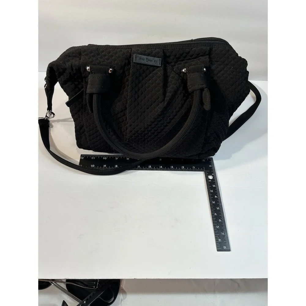 Vera Bradley Black Quilted Microfiber Satchel Crossbody Purse & Wallet Set